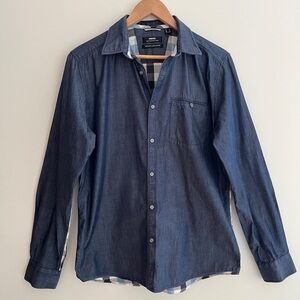 MEXX Metropolitan Semi-Slim Long Sleeve Button Front Shirt Contrast Fabric Back